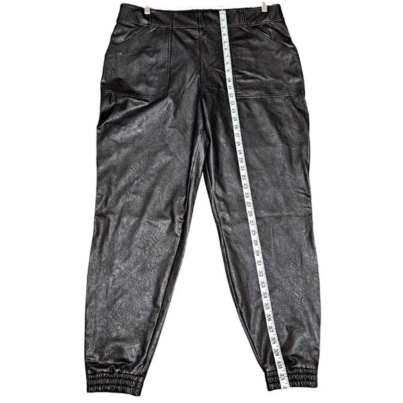 Nordstrom Faux Leather Jogger Pants 3X Noir Black Plus Size Women's Elastic Wais - Picture 4 of 10